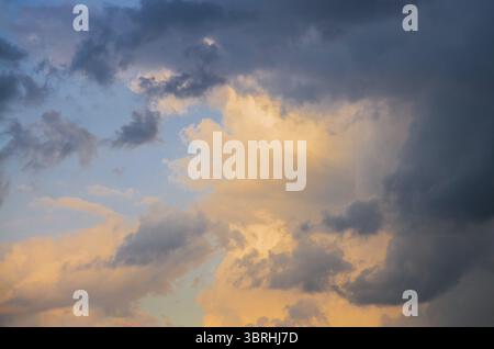 Dramatic beautiful orange and purple clouds sunset sky Stock Photo