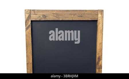 Blank wooden sandwich board with chalkboard isolated on white background. Mockup for design Stock Photo