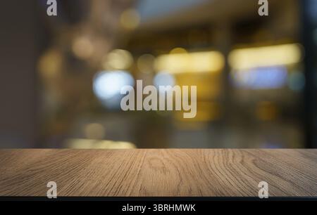 Empty wood table top and blur of out door garden background Empty wooden table space for text marketing promotion. blank wood table copy space for bac Stock Photo