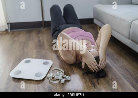 Weight Scale Photo Fail Obese Woman with fat upset bored of dieting Weight loss fail Fat diet ...