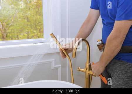 Bathroom remodel installation under home construction installation of new buildings Stock Photo