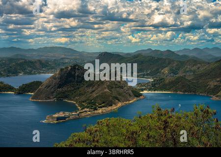 A photo overlooking Guanabara Bay in Rio de Janeiro, Brazil Stock Photo