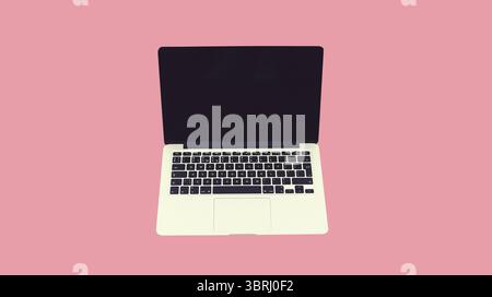 Close up laptop with blank black screen on pink background Stock Photo