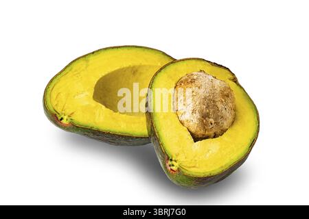 Half ripe avocado fruit with seed isolated on white background with clipping path Stock Photo