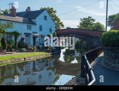 View of th Bridgewater canal running through Lymm village in Warrington, Cheshire, UK. Taken on 13th July 2025. Stock Photo