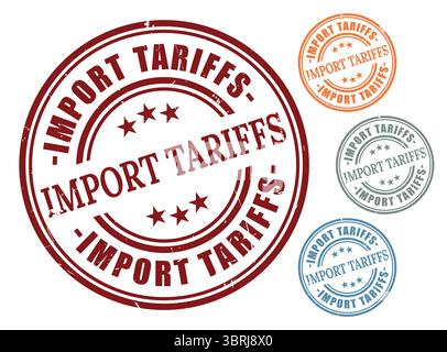 A Trade Regulation Badge Pack, Import Tariffs Grunge Rubber Stamp Set Stock Vector