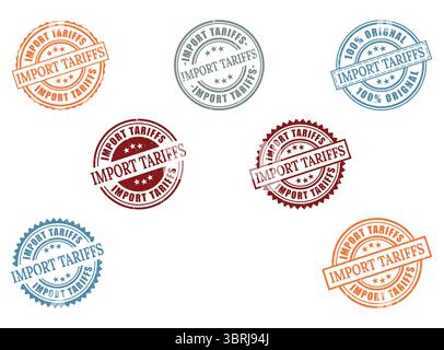 A Diverse Import Tariffs Grunge Rubber Stamp Collection, Trade Regulation Vector Set Stock Vector