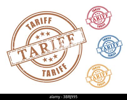 A Tariff and Duty Label Collection, Grunge Rubber Import Tax Stamp Vectors Stock Vector