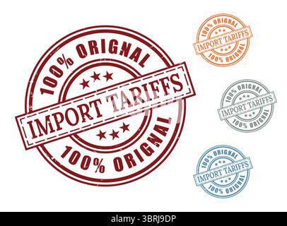 A Customs and Border Tax Stamp Set, Grunge Style Import Tariff Labels Stock Vector