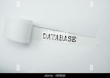 Database message written on white paper with torn paper background Stock Photo