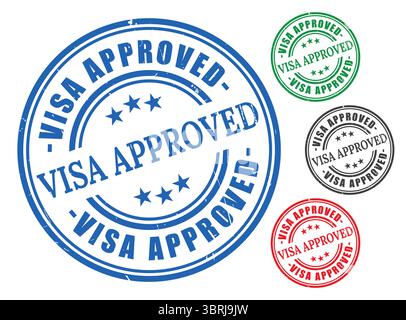 A Approved Visa Stamp Pack, Grunge Style Travel Permit Vector Icons Stock Vector