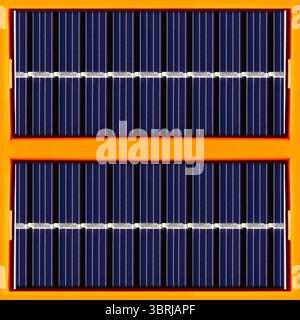 Seamless 4k photo texture material of blue colored solar panel surface pattern on orange plastic surface. Stock Photo