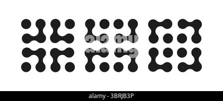 Metaball dot icons mockup. Connected circle shapes sign. Abstract integration symbols. Minimal patterns. Point movement. Morphing blobs. Metaballs Stock Vector