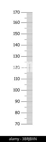 Kids height chart from 70 to 170 centimeters. Template for wall growth sticker isolated on white background. Black graphic illustration. Meter wall Stock Vector