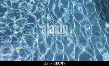 Abstract pool water. Swimming pool bottom caustics ripple and flow with waves background surface of blue swimming pool Stock Photo