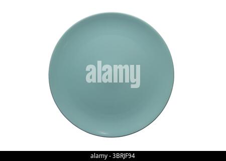 Top view of empty shallow blue ceramic plate isolated on white background with clipping path Stock Photo