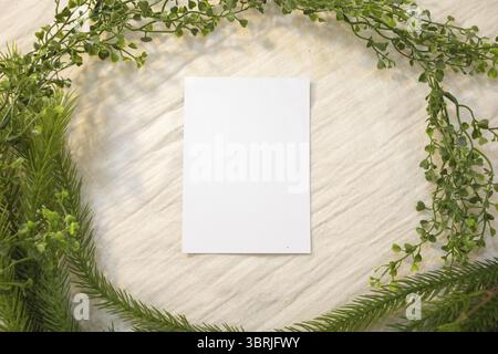 Blank Card Mockup designs in an authentic setting white greeting card artworks or stationery designs. empty paper card Stock Photo