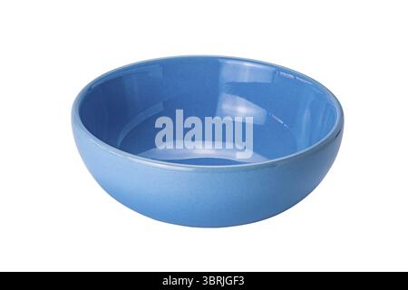 Empty blue ceramic bowl isolated on white background with clipping path. High angle view of deep round blue bowl isolated Stock Photo