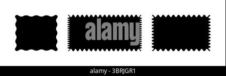 Black rectangular patterns with squiggly borders. Wave curve edge frame mockups. Minimalist tag, empty text box, label, stamp, cracker, coupon with Stock Vector