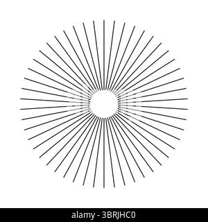 Sun star rays, black burst. Radial circle radiation lines element. Circulars lines beams icon. Spokes with radiating stripes grid template. Abstract Stock Vector