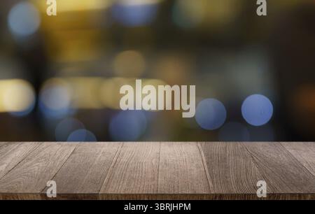 Empty wood table top and blur of out door garden background Empty wooden table space for text marketing promotion. blank wood table copy space for bac Stock Photo