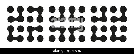 Metaball dot icons. Connected circle shape sign. Abstract integration symbol. Minimalist black pattern. Point movement. Morphing blobs. Metaballs Stock Vector