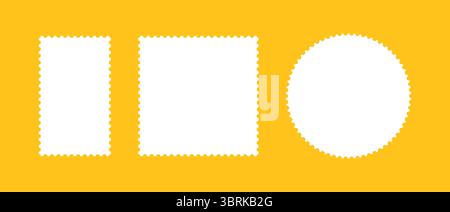 Postage stamp template frames. Empty borders, backdrops for postcards, letters mockup. Tags, labels, coupons. Blank circle, rectangular vintage stamps Stock Vector