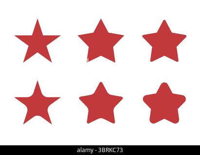 Set of Different Shapes of Red Stars isolated on white background Stock Vector