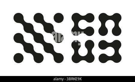 Metaball dot icons set. Trendy pattern. Connected circle shapes sign. Abstract integration symbol. Point movement. Morphing blobs. Metaballs Stock Vector