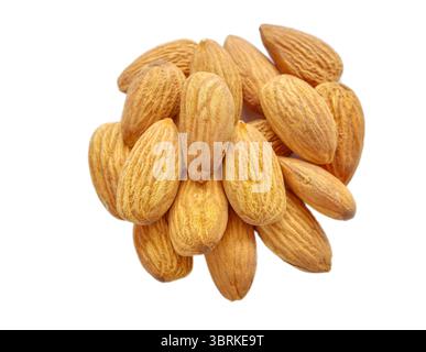 Close up of almonds isolated on white background, selective focus. Stock Photo