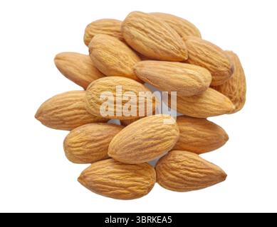 Close up of almonds isolated on white background, selective focus. Stock Photo
