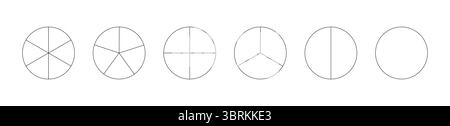 Circle division on from 1 to 6 equal parts. Round divided diagrams with from one to six segments. Infographic set. Coaching blank. Outline graphics Stock Vector