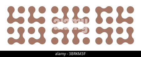 Metaball icons in mocha mousse color. Connected dots trendy signs. Integration abstract symbol. Circles simple pattern. Point movement. Connected Stock Vector