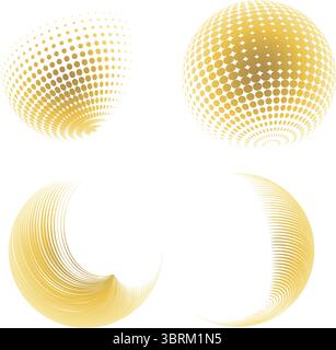 Contemporary set of halftone rounded 3d figures. Stock Vector