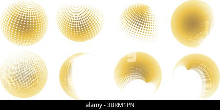 Contemporary set of halftone rounded 3d figures. Stock Vector