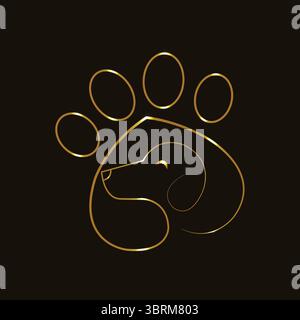 Golden dog paw vector, Dog paw line art, Pet logo vector art, Stylish dog graphic, Elegant paw design, Modern pet vector art. Premium dog paw logo. Stock Vector