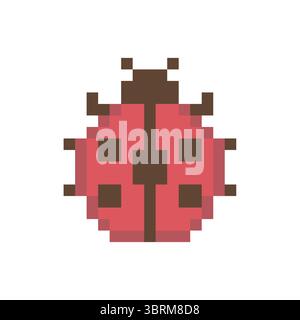 Cute Pixel Ladybug 8-Bit Red Beetle Vector Illustration for Game and Sticker Design Stock Vector