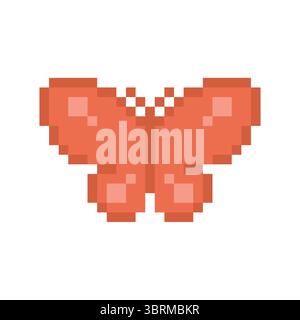 Cute Pixel Butterfly Retro 8-Bit Orange Insect Vector Illustration for Game and Sticker Design Stock Vector