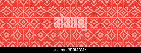 horizontal seamless of peach outline blended square pattern on red for design and background. Stock Vector