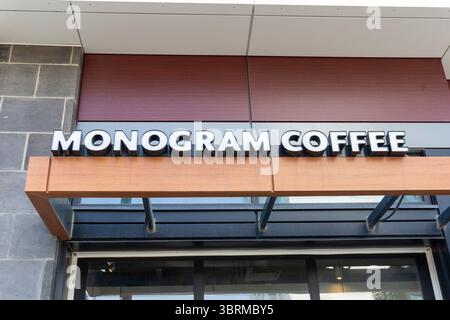 CALGARY, CANADA - JUNE 10, 2025: Sign of Monogram Coffee at University District, a Calgary-based coffee roaster and retailer that specializes in high- Stock Photo