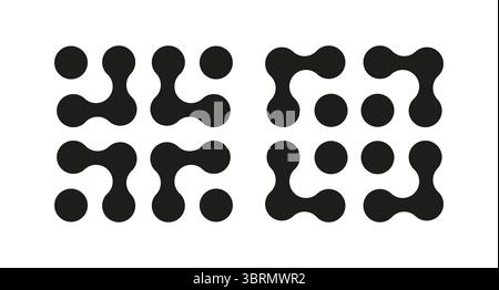Metaball icons mockup Connected dots minimalist signs. Integration abstract simple symbol. Circles trendy pattern. Point movement template. Connected Stock Vector