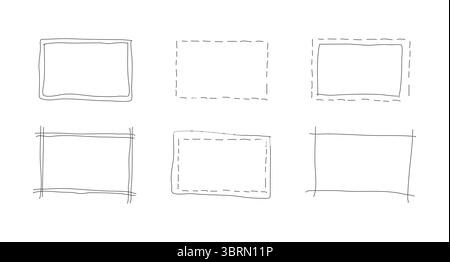 Hand drawn rectangle frames set. Doodle rectangular shapes. Scribble square text box. Highlighting elements mockups. Lined border templates. Graphic Stock Vector