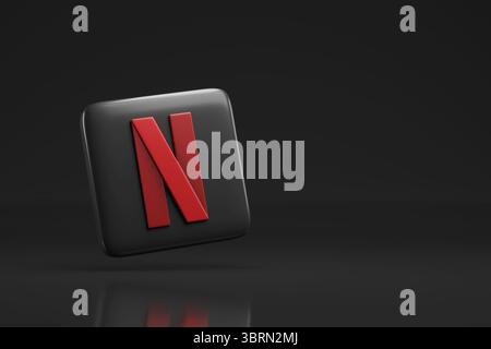 Buenos Aires, Argentina - June 27th, 2025: Netflix logo in three dimensions with copy space. 3D illustration. Stock Photo