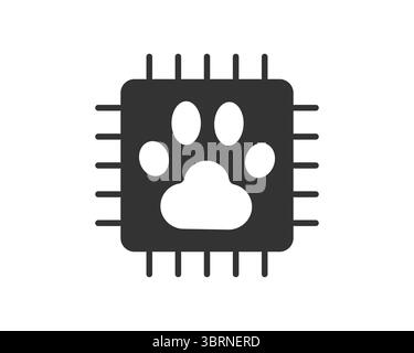 Modern icon of a paw print inside a microchip. Symbolizes pet technology, digital pet care, AI for animals, or advanced vet solutions. Use for apps, w Stock Vector