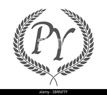 Initial letter P and Y, PY monogram logo design with laurel wreath. Luxury emblem with calligraphy font. Stock Vector