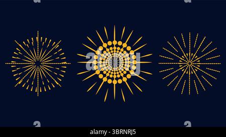 Abstract fireworks on a Dark Blue Background. Design for New Year Christmas wedding festival birthday national holiday and advertising campaign. For postcard poster banner animation. Stock Vector