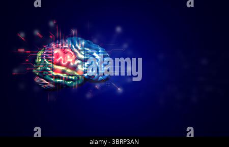 brain ai artificial intelligence science technology innovation datum futuristic digital network human brain robot element blue copy space nerve cell l Stock Photo