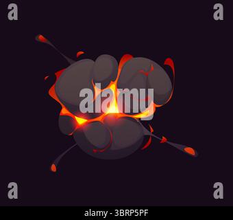 Bomb explosion blast effect, cartoon comic fire of smoke boom with clouds, vector explosive burst. Bomb explosion or nuclear explode boom with energy blast and TNT exploding smoke clouds VFX effect Stock Vector