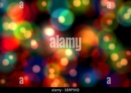 Soft-focus multicolored circles are creating abstract bokeh pattern on dark backdrop in flat design Stock Photo