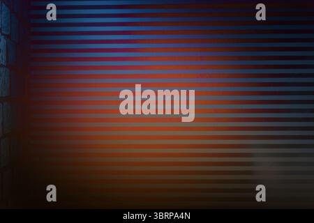 Slatted panel and brick-wall are being shown with gradient blue to orange lighting, flat design Stock Photo